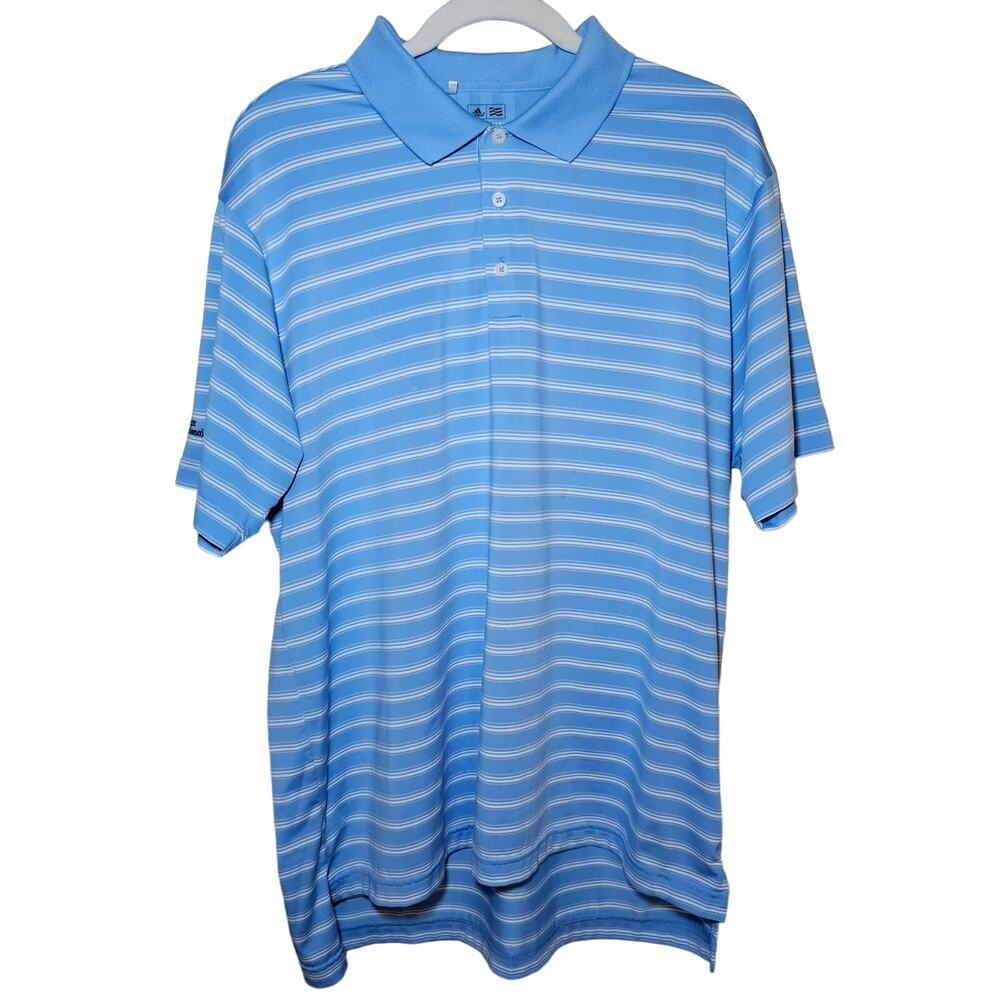 ADIDAS GOLF POLO CLIMALITE Light Blue Striped Mens Large Baker National Golfing